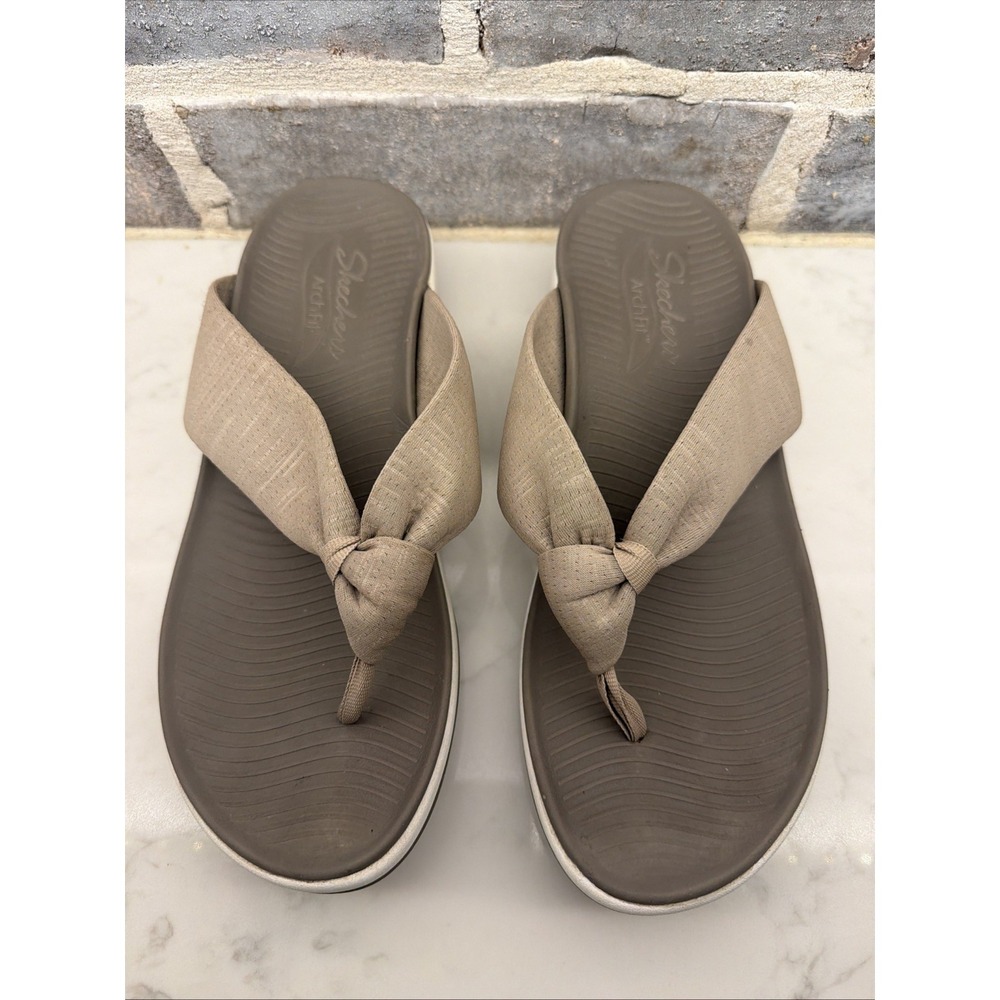 Skechers Arch Fit Sunshine My Life Thong Sandals Dark Taupe Women's Size 8 - Picture 3 of 9